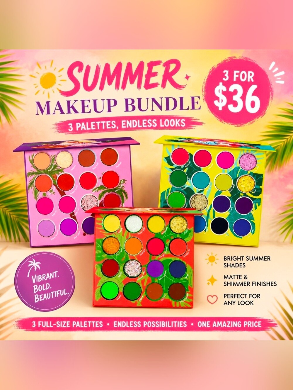 Summer Makeup Bundle | 3 Bright Tropical Eyeshadow Palettes